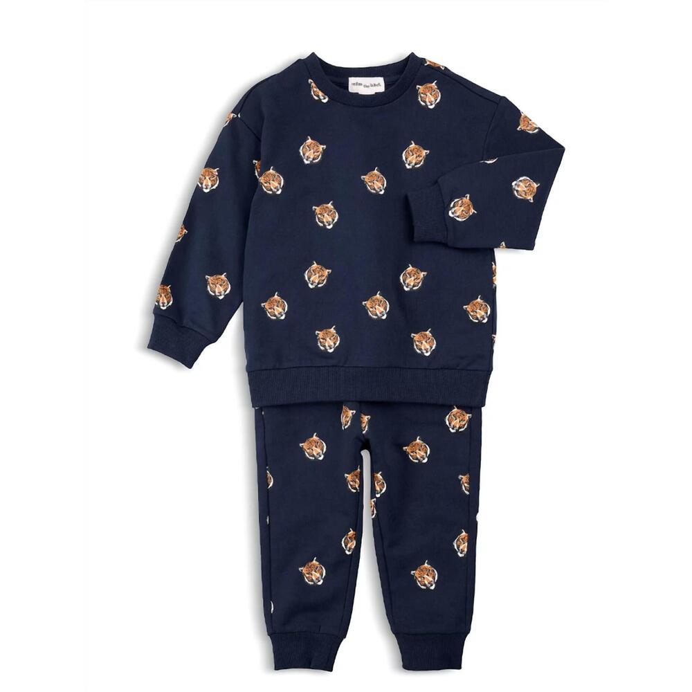 NEW MILES THE LABEL boy's long sleeve sweatshirt and pant set in blue
